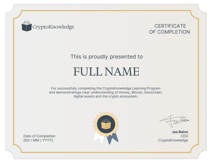 CryptoKnowledge Certificate of Completion